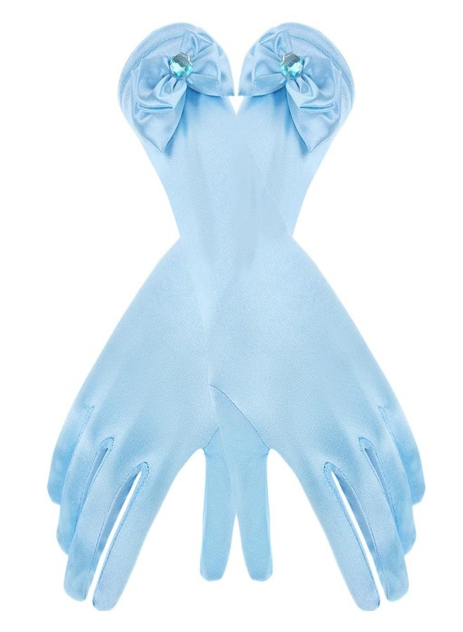 Zibuyu® Elegant Sky Blue Girls Gloves for Dress Up, Cosplay, and Parties Satin Long Princess Gloves with Butterfly Accent, Formal Banquet Accessories for Halloween, Weddings, and Stage Performances - Image 1